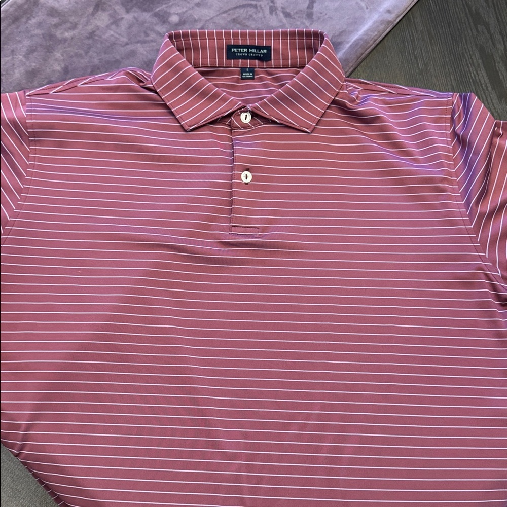 NWOT Peter Millar Men's Polo Shirt - Burgundy Stripes